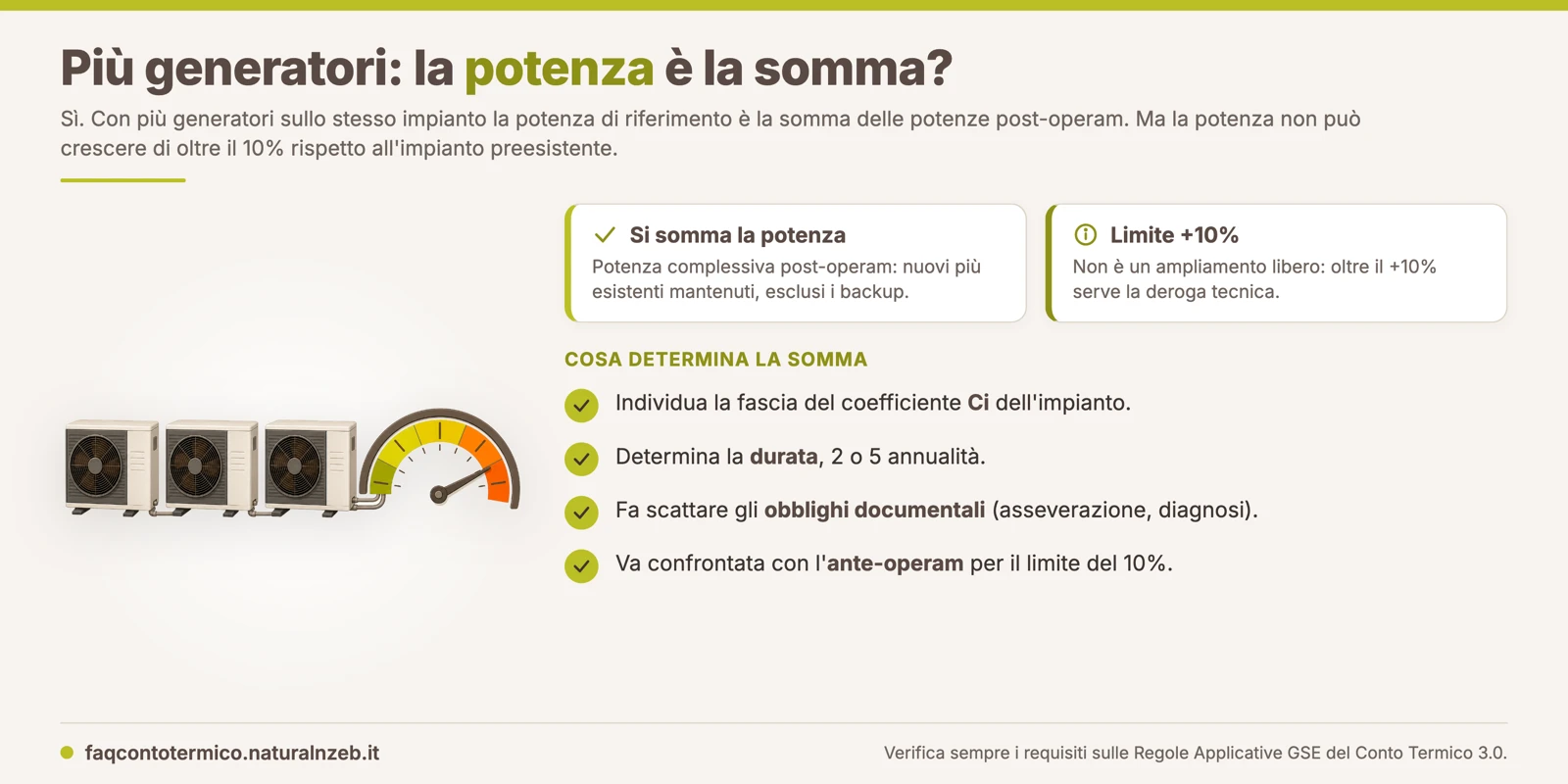 Conto Termico 3.0, più generatori nello stesso impianto: la potenza da considerare è la somma delle potenze post-operam